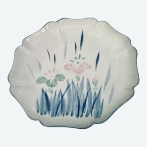 Vintage Japanese Action Pottery Iris Plate Hand Painted Porcelain Scalloped